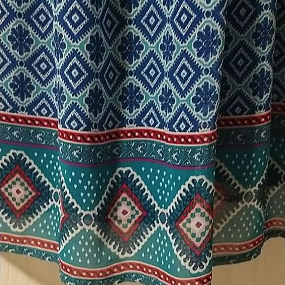 Love Reign Aztec geometric print blue sleeveless boho dress size M - Picture 6 of 7